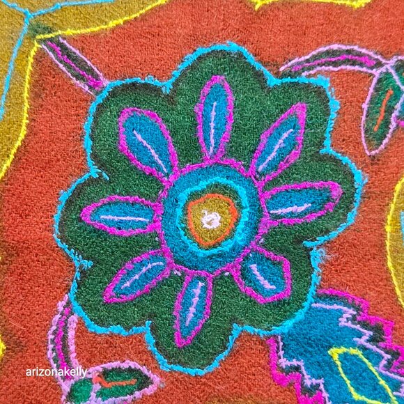 Embroidered Cashmere Scarf Boho Earthy Artisan - Picture 8 of 14